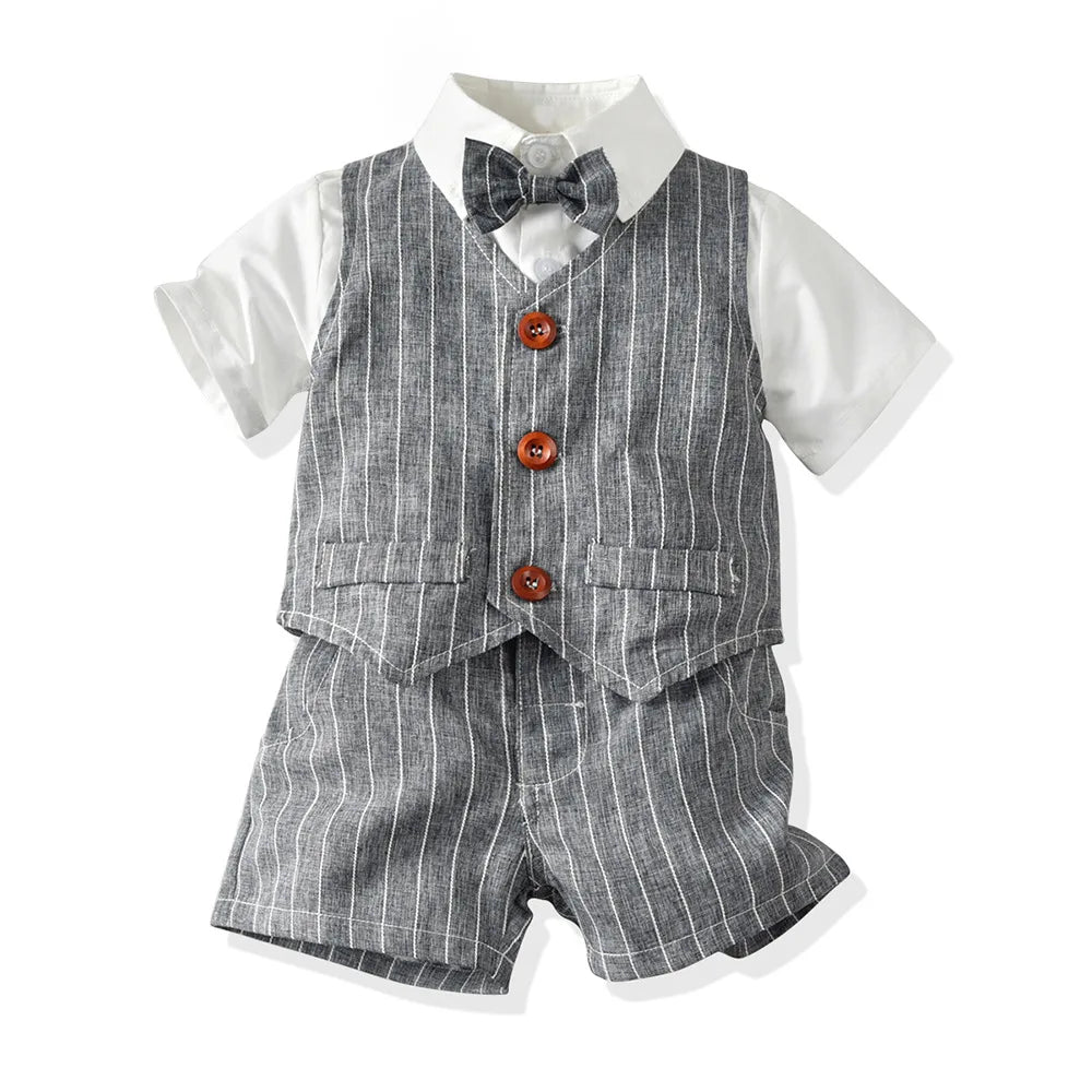 Boys Suits Blazers Clothes Suits For Wedding Formal Party Striped Baby Vest Shirt Pants Kids Boy Outerwear Clothing Set