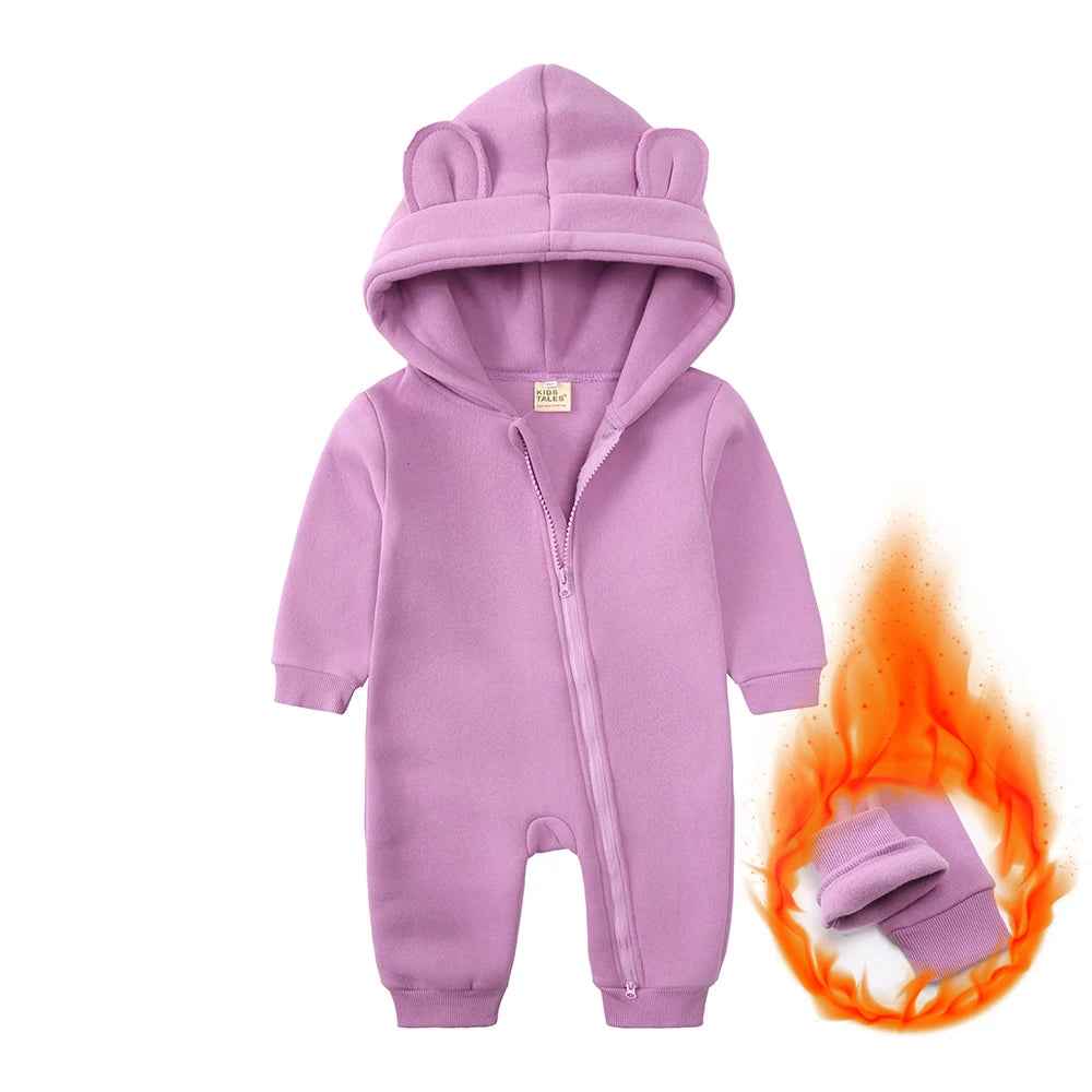 0-24M Cute Newborn Baby Romper Winter Thicken Fleece Warm Clothes Infant Hooded Bear Onesie Toddler Boy Girl Jumpsuits Pajamas