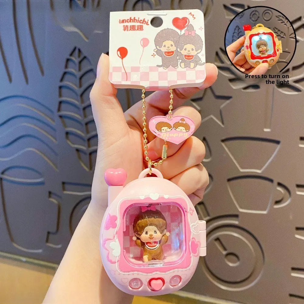 Cute Mini Retro Television Toy Keychain Y2k Aesthetic Doll Charm Press Flash Light Up Stop Bag Digging Birthday Gifts For Bestie