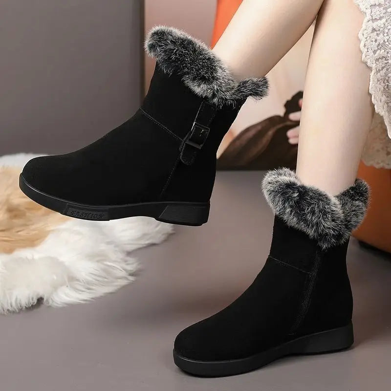 2024 Women's Winter Fashion Leather Warm Snow Boots with Plush Thick Soles Comfortable Non-Slip Cotton Shoes
