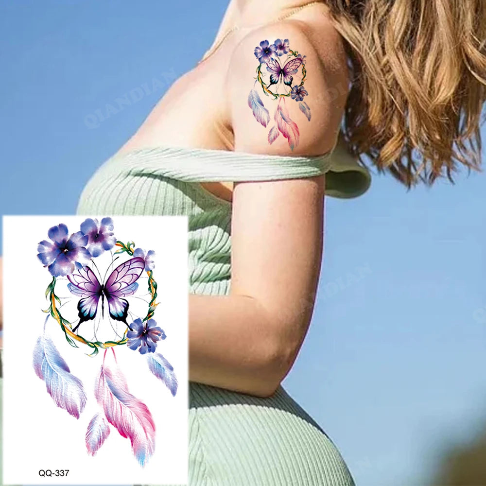 Small Waterproof Temporary Tattoo Sticker Colorful Leaf Flower Elephant Dolphin Art Wrist Neck Women Fake Mini Tatoo