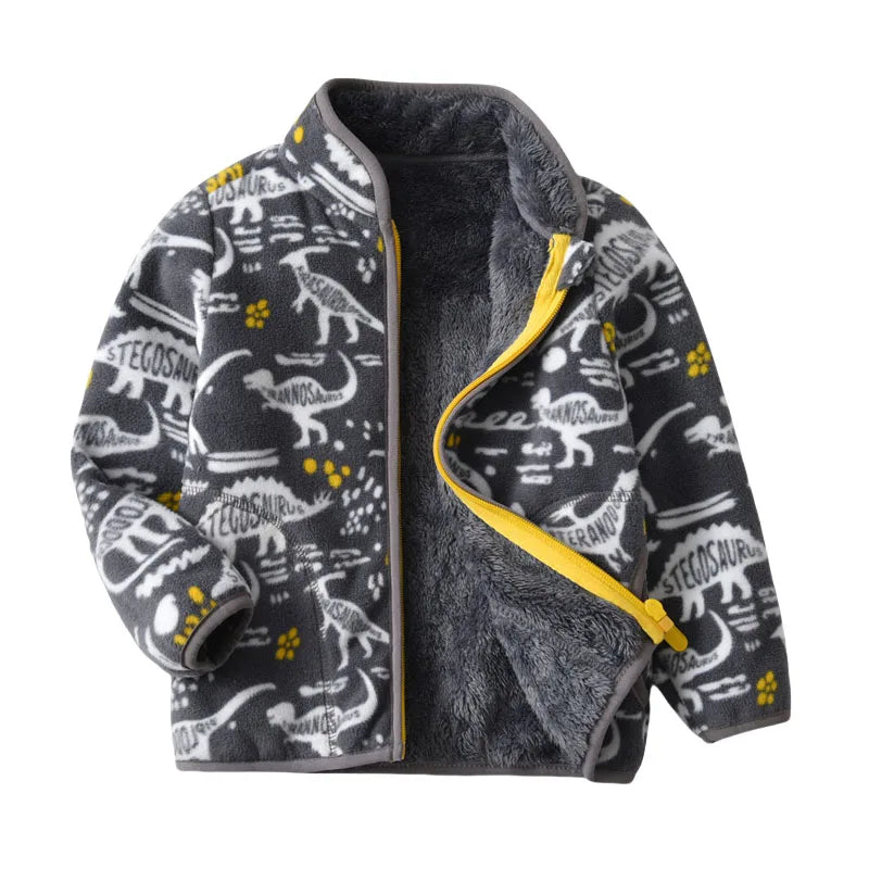 2-8T All Printed Children Clothing for Boys Girls Winter Fleece Jackets Zipper Cute Clothes Animals Hot Selling Thick Baby Coats