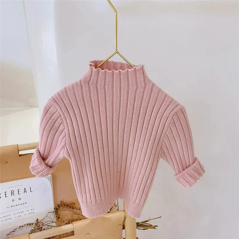 Autumn Winter Kids Sweaters Warm Stripe Solid Color Knit Pullovers Fashion Baby Knitwear Clothing