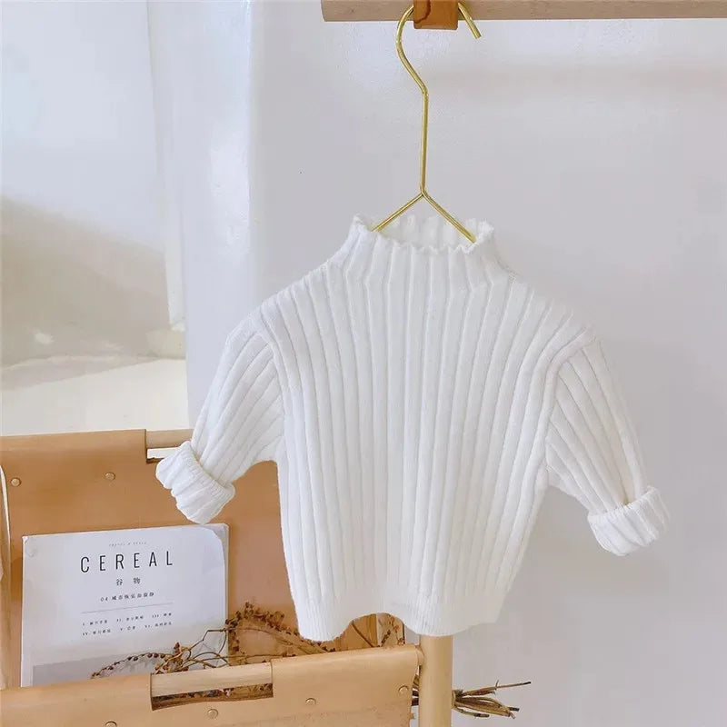 Autumn Winter Kids Sweaters Warm Stripe Solid Color Knit Pullovers Fashion Baby Knitwear Clothing