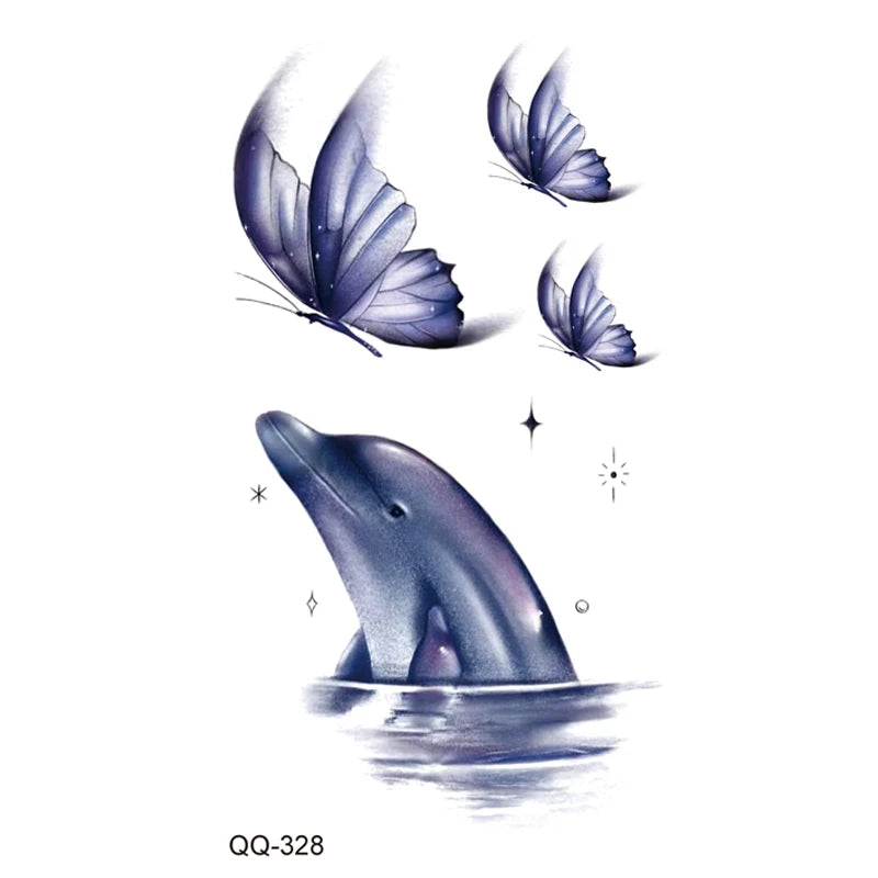 Small Waterproof Temporary Tattoo Sticker Colorful Leaf Flower Elephant Dolphin Art Wrist Neck Women Fake Mini Tatoo