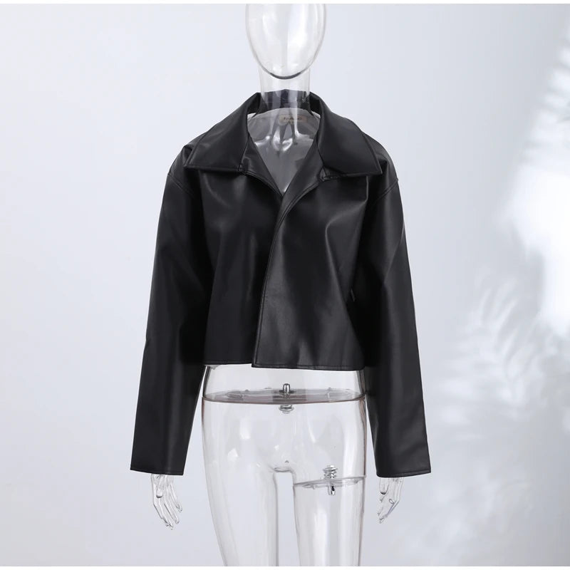 Street Pu Leather Women Jacket Elegant Long Sleeve Zippers Stand Collar Female Outwear 2026 Autumn Winter Chic Lady Coat
