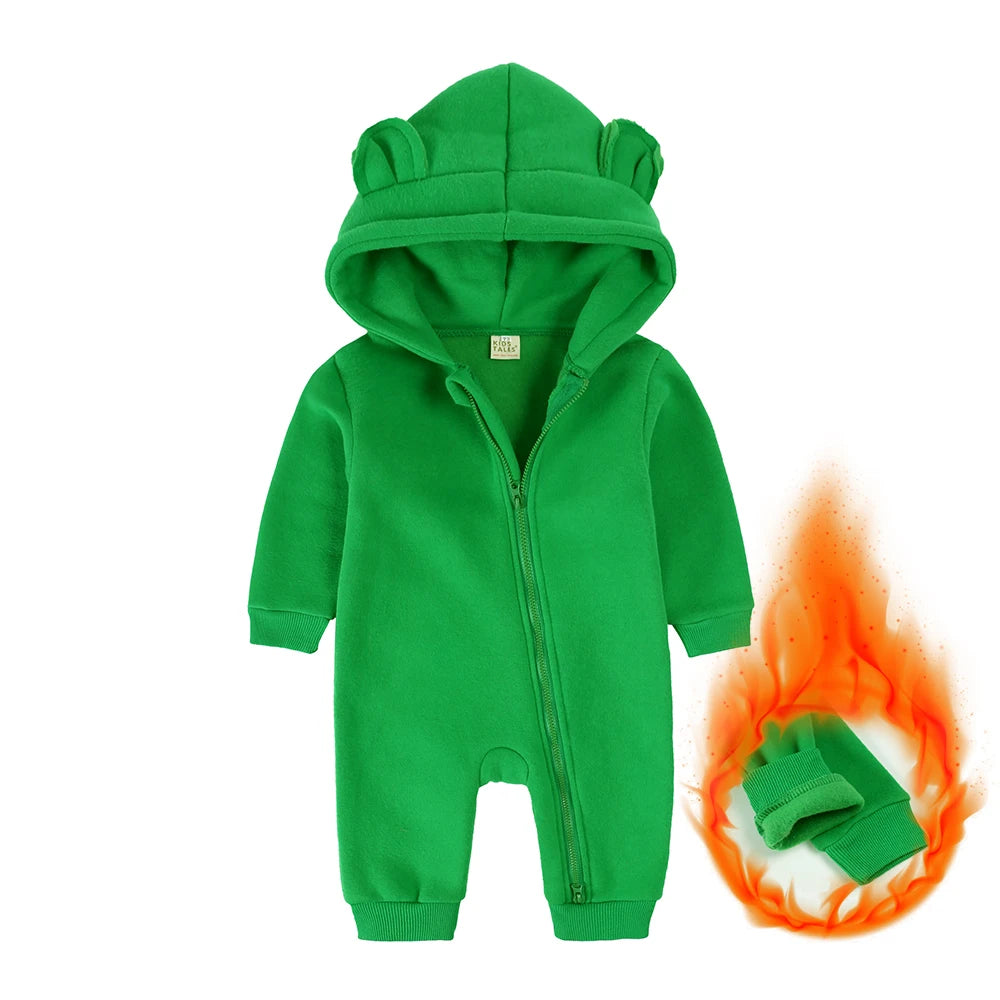 0-24M Cute Newborn Baby Romper Winter Thicken Fleece Warm Clothes Infant Hooded Bear Onesie Toddler Boy Girl Jumpsuits Pajamas