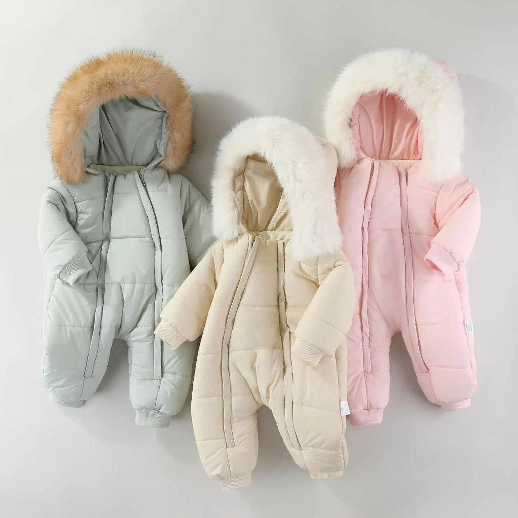 LILIGIRL Winter 2025 Jumpsuit with Thickened Warm Hooded Jumpsuit and Built-in Fleece for Baby Girl and Baby Boy Clothing