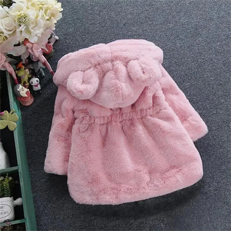 Solid Color Girls Winter Coat Fleece Thickened Kids Hooded Jacket Keep Warm Girls' autumn clothes White Pink Children's clothing