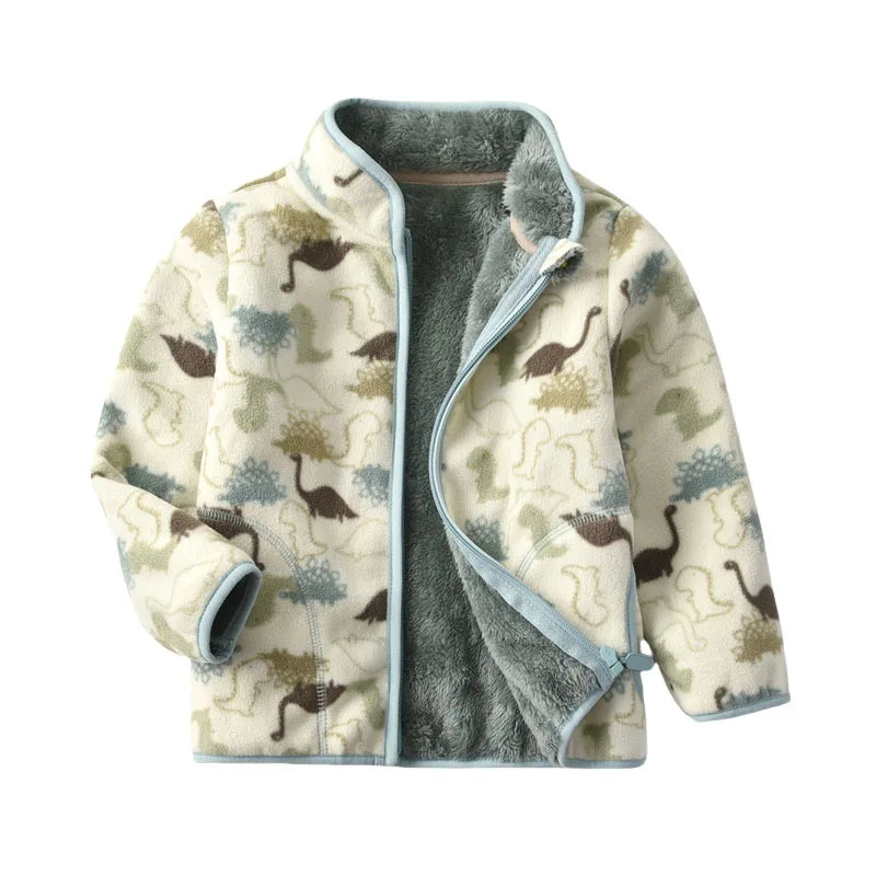 2-8T All Printed Children Clothing for Boys Girls Winter Fleece Jackets Zipper Cute Clothes Animals Hot Selling Thick Baby Coats