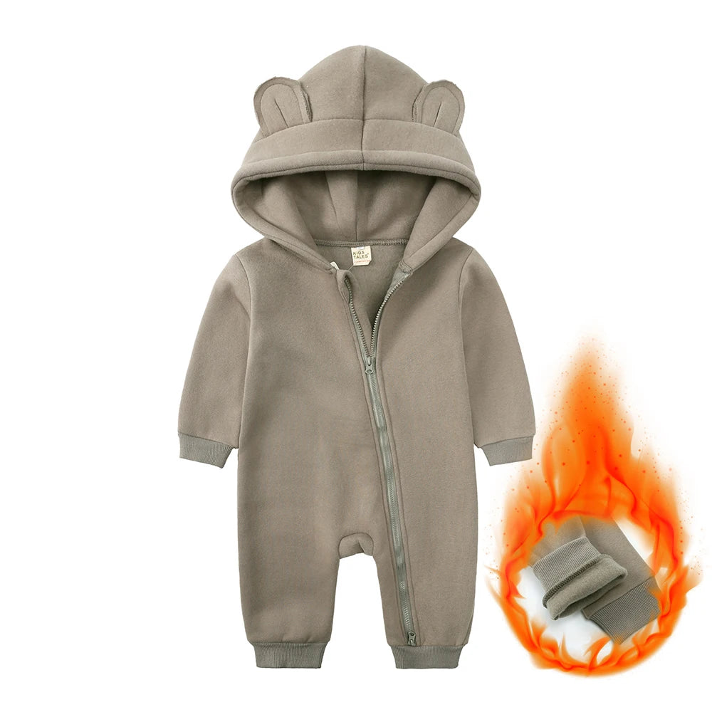 0-24M Cute Newborn Baby Romper Winter Thicken Fleece Warm Clothes Infant Hooded Bear Onesie Toddler Boy Girl Jumpsuits Pajamas