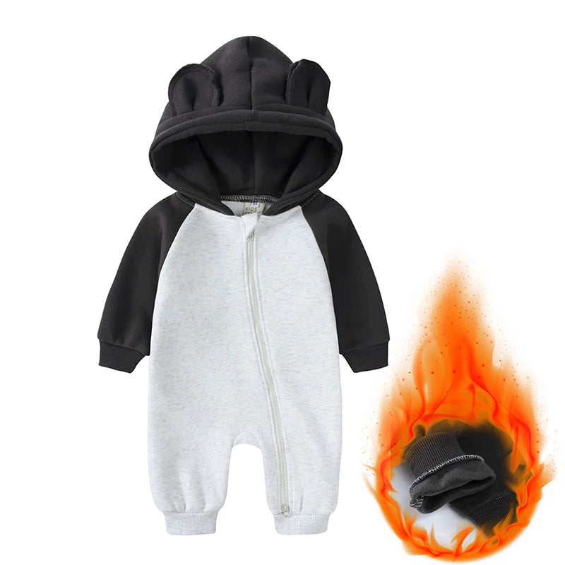 0-24M Cute Newborn Baby Romper Winter Thicken Fleece Warm Clothes Infant Hooded Bear Onesie Toddler Boy Girl Jumpsuits Pajamas