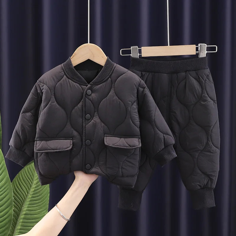 Winter Boys Clothing Sets Alphabet Fashion Warm Coat And Pants 2Pcs Boys Suits Birthday Gifts New 1 2 3 4 5 Years Kids Clothes