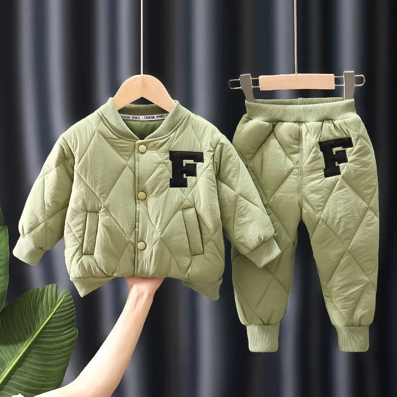 Winter Boys Clothing Sets Alphabet Fashion Warm Coat And Pants 2Pcs Boys Suits Birthday Gifts New 1 2 3 4 5 Years Kids Clothes