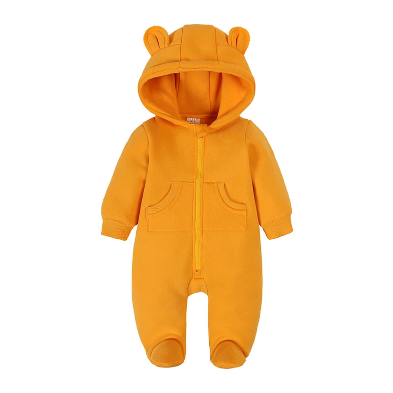 0-24M Cute Newborn Baby Romper Winter Thicken Fleece Warm Clothes Infant Hooded Bear Onesie Toddler Boy Girl Jumpsuits Pajamas