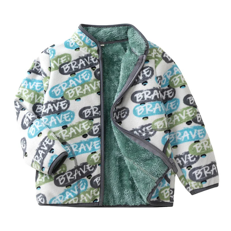 2-8T All Printed Children Clothing for Boys Girls Winter Fleece Jackets Zipper Cute Clothes Animals Hot Selling Thick Baby Coats