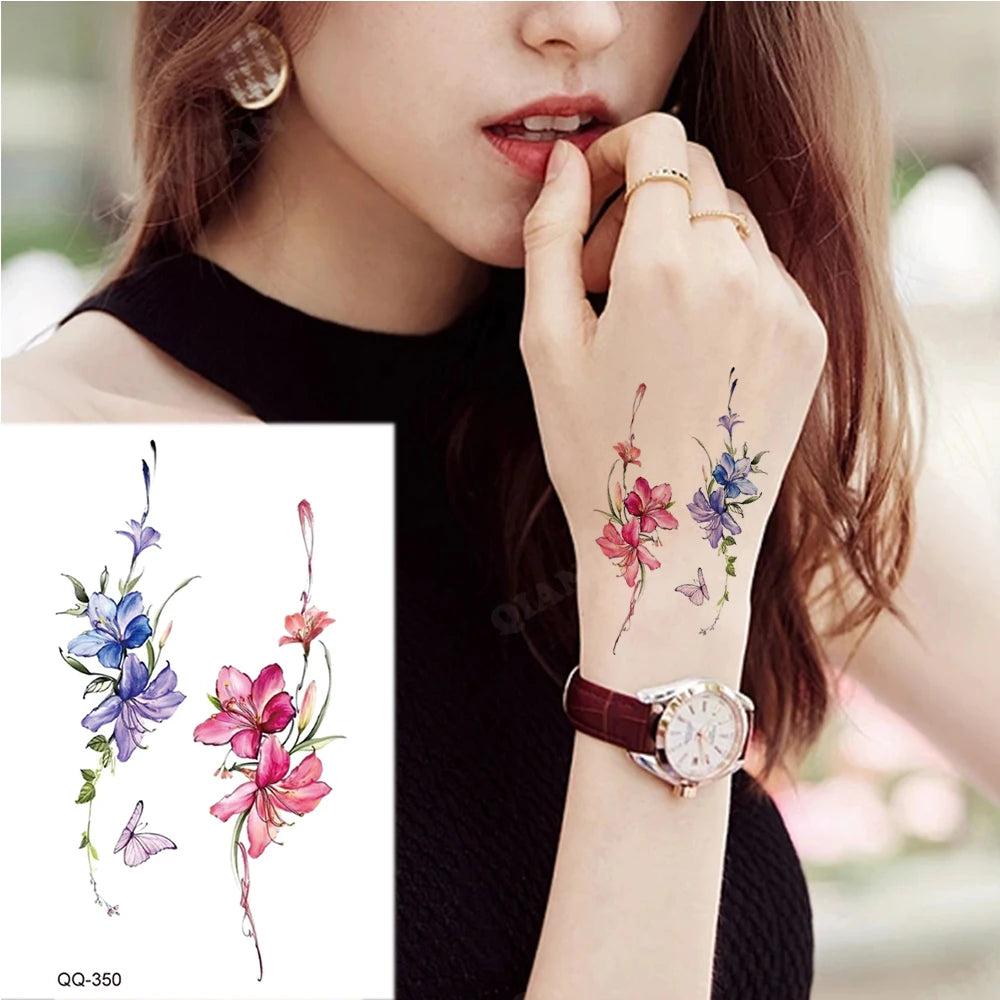 Small Waterproof Temporary Tattoo Sticker Colorful Leaf Flower Elephant Dolphin Art Wrist Neck Women Fake Mini Tatoo