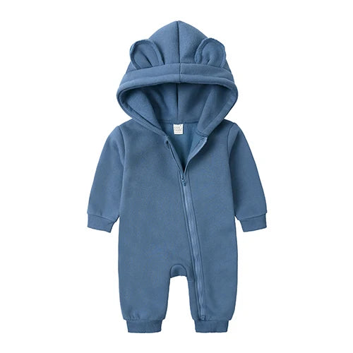 Winter Baby Boy Girl Clothing Cute Bear Ear Fleece Hooded Jumpsuit Knitted Zipper Cotton Rompers New Born Baby Clothes