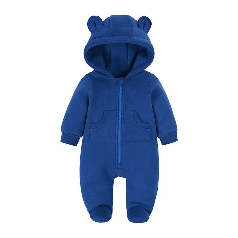 0-24M Cute Newborn Baby Romper Winter Thicken Fleece Warm Clothes Infant Hooded Bear Onesie Toddler Boy Girl Jumpsuits Pajamas