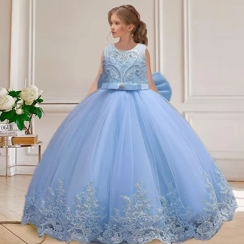 4-12 Years Old Gorgeous Girl Dress Sheer Elegant Girl Birthday Party Princess Dress Long Carnival Evening Dress Summer Clothing