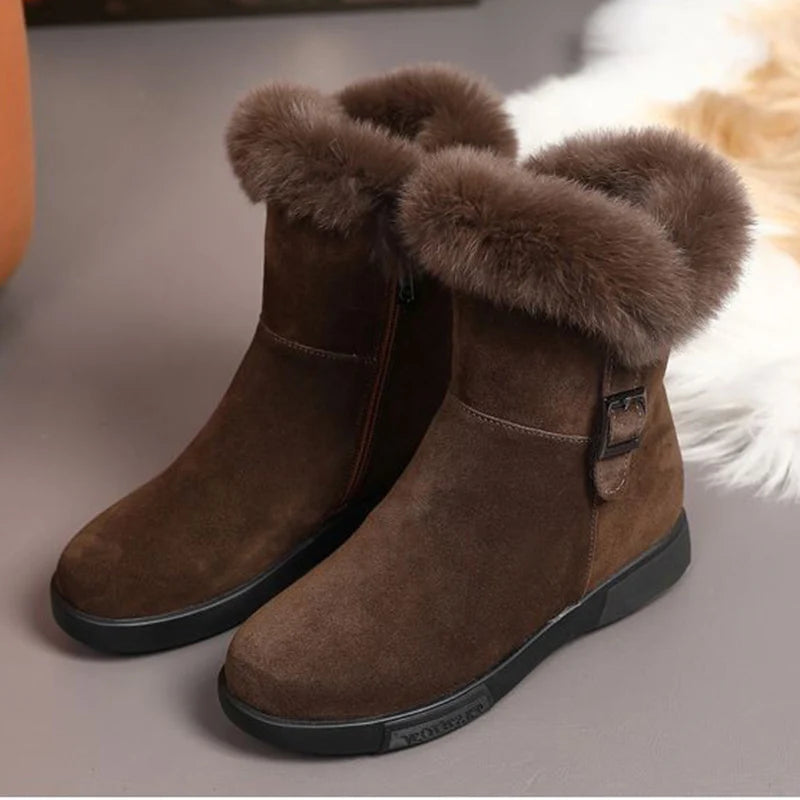 2024 Women's Winter Fashion Leather Warm Snow Boots with Plush Thick Soles Comfortable Non-Slip Cotton Shoes