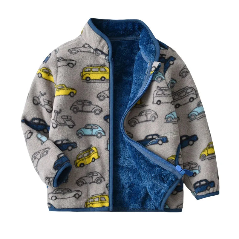 2-8T All Printed Children Clothing for Boys Girls Winter Fleece Jackets Zipper Cute Clothes Animals Hot Selling Thick Baby Coats