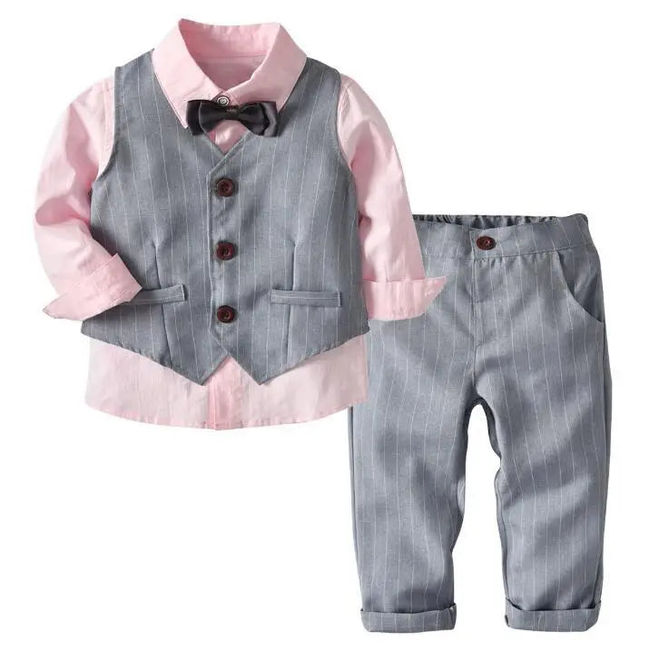 Boys Suits Blazers Clothes Suits For Wedding Formal Party Striped Baby Vest Shirt Pants Kids Boy Outerwear Clothing Set
