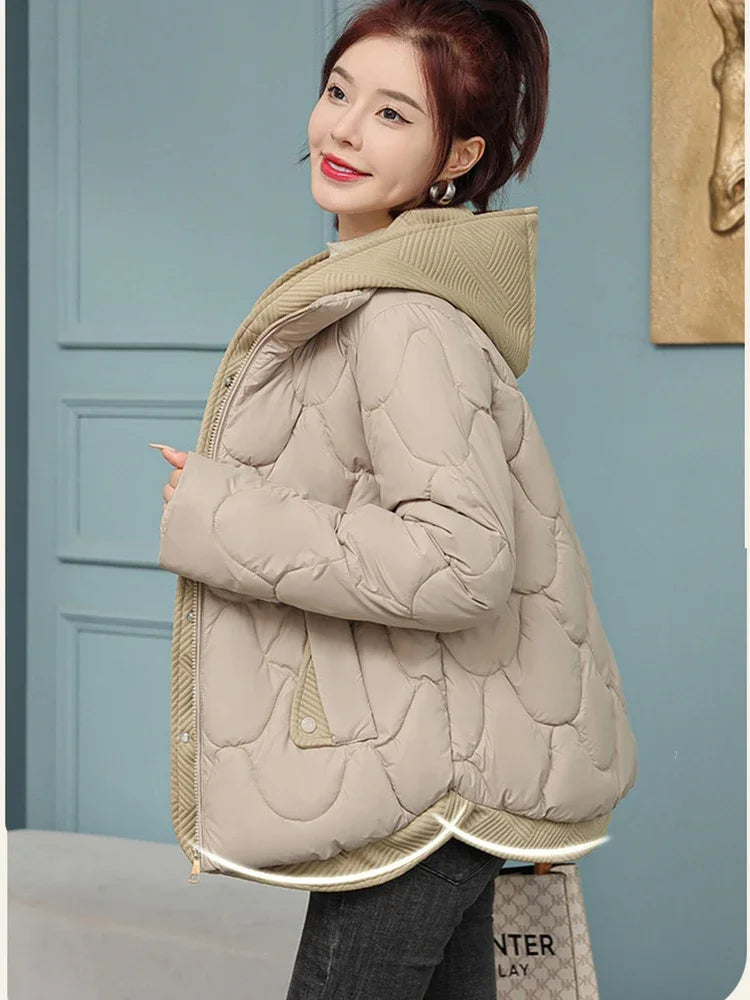 New Fitshinling Fashion New In Warm Parkas Coat Women Clothing Fake Two-piece Cotton Leisure Solid Color Winter  Female Tops