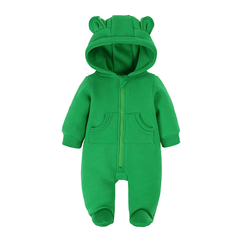 0-24M Cute Newborn Baby Romper Winter Thicken Fleece Warm Clothes Infant Hooded Bear Onesie Toddler Boy Girl Jumpsuits Pajamas