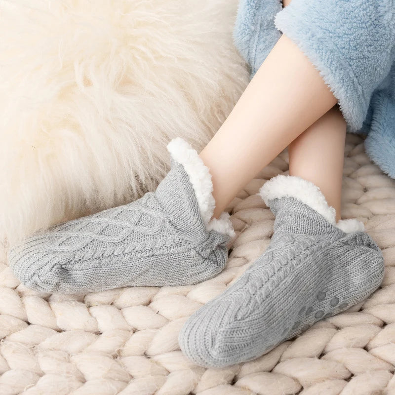 1 Pair Men Socks Women Socks Winter Plus Fleece Thickened Home Floor Socks Warm Indoor Glue Socks Solid Color Floor Socks