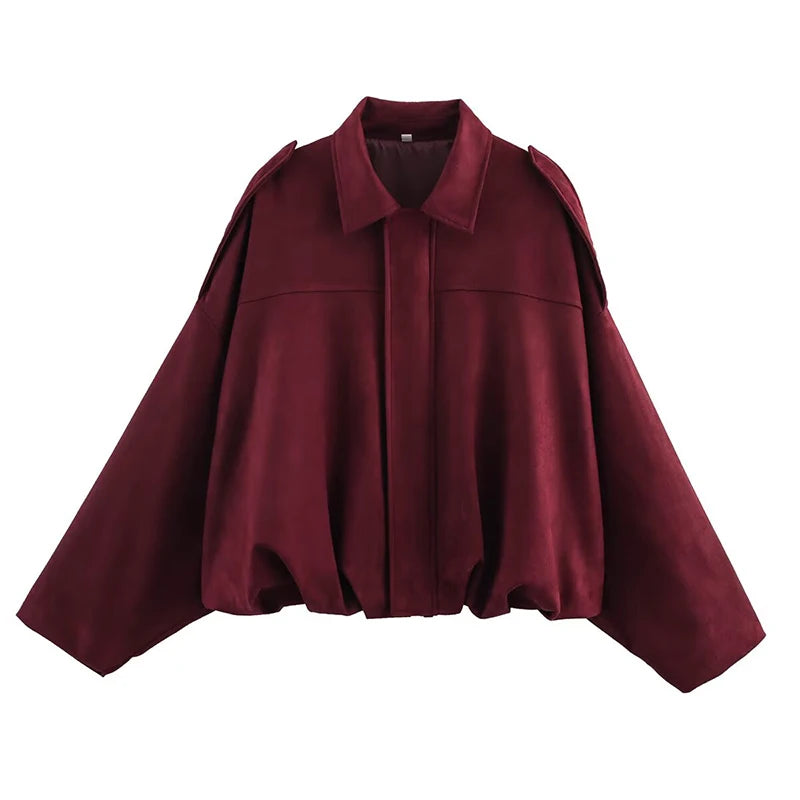 YENKYE New 2025 Women Suede Textured Jacket Long Sleeve Lapel Collar Loose Coats Casual Female Outerwear Chic Tops