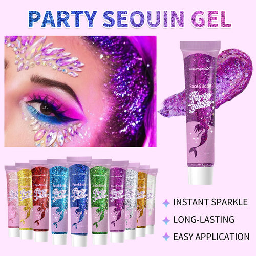 10 Piece Body Glitter Gel, Carnival Face Glitter Cosmetics Suitable for Women, Shiny Thick Hair Glitter, Carnival Accessories Fo