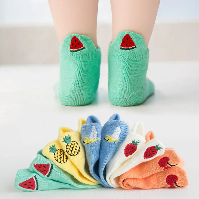 5 Pairs/Lot Children Socks Boy Girl Baby Embroidery Cotton Wild Soft Cozy Breathable for 1-12Y Summer Kids Casual Boat Socks