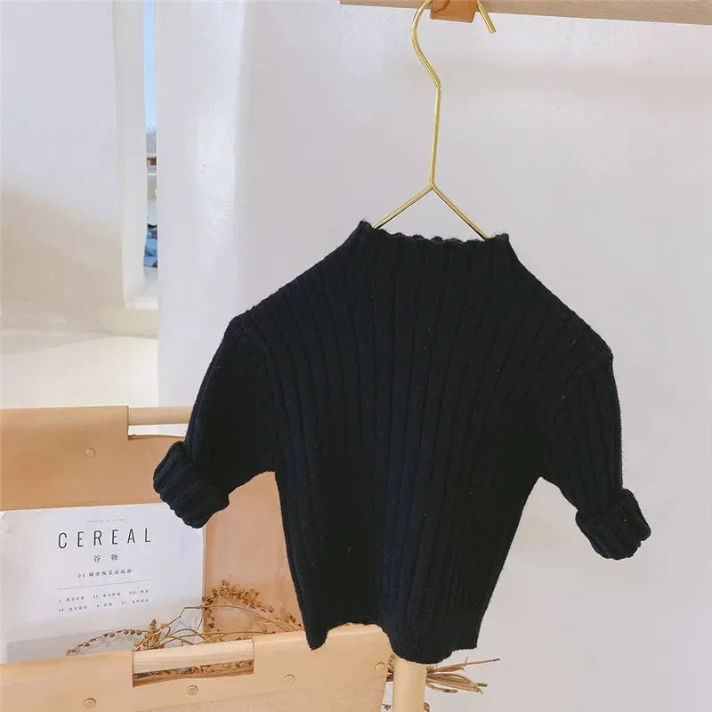 Autumn Winter Kids Sweaters Warm Stripe Solid Color Knit Pullovers Fashion Baby Knitwear Clothing