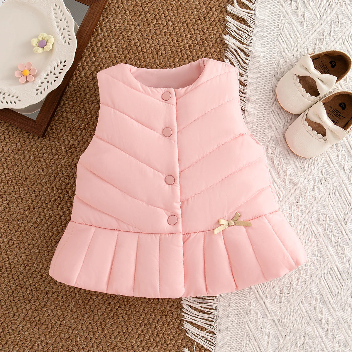Baby Girl Clothing Summer Solid Color Warm Sleeveless Girl Coat Vest Cute Bow Girl Vest Outerwear