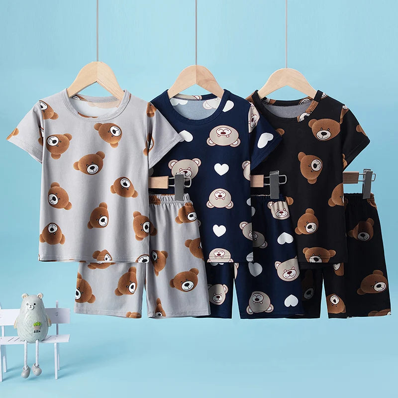 2-Pcs Children's Casual Cute Home Service Suit Boy Casual Joker Bear Print Short Sleeve Girl Comfortable Joker Sweet Shorts Suit