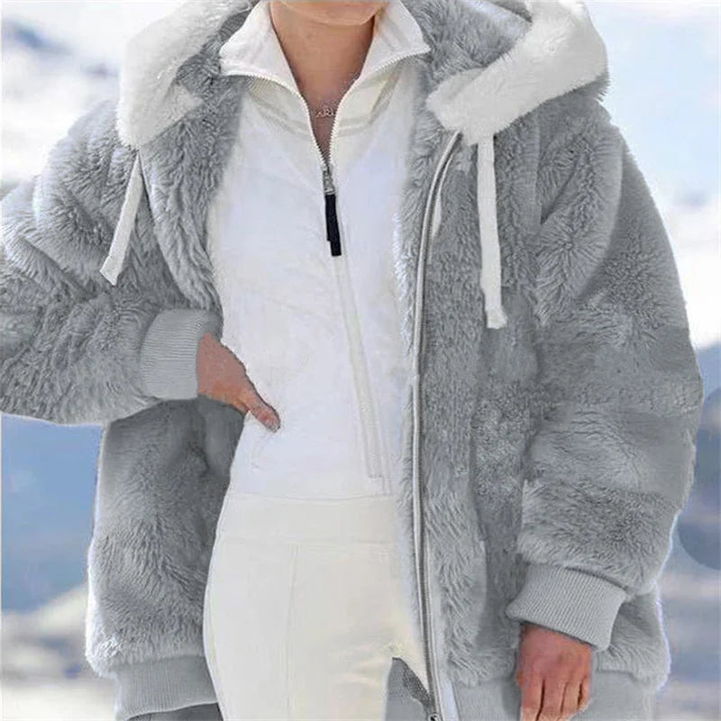 Women Winter Warm Faux Fur Jacket Plush Coat New Casual Hooded Fashion Zipper Soft Fleece Cashmere Jackets Female Thick Clothing