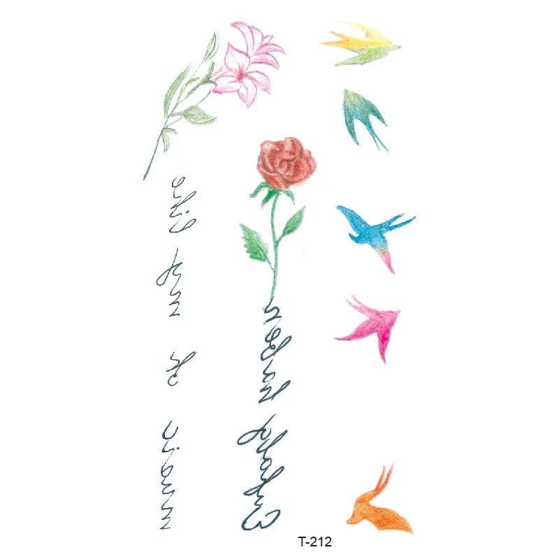 Small Waterproof Temporary Tattoo Sticker Colorful Leaf Flower Elephant Dolphin Art Wrist Neck Women Fake Mini Tatoo
